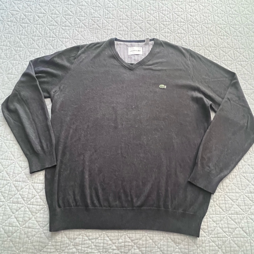 Lacoste Sweater Mens 5 Black V Neck 
Knit Long Sleeve Crocodile Pullover
